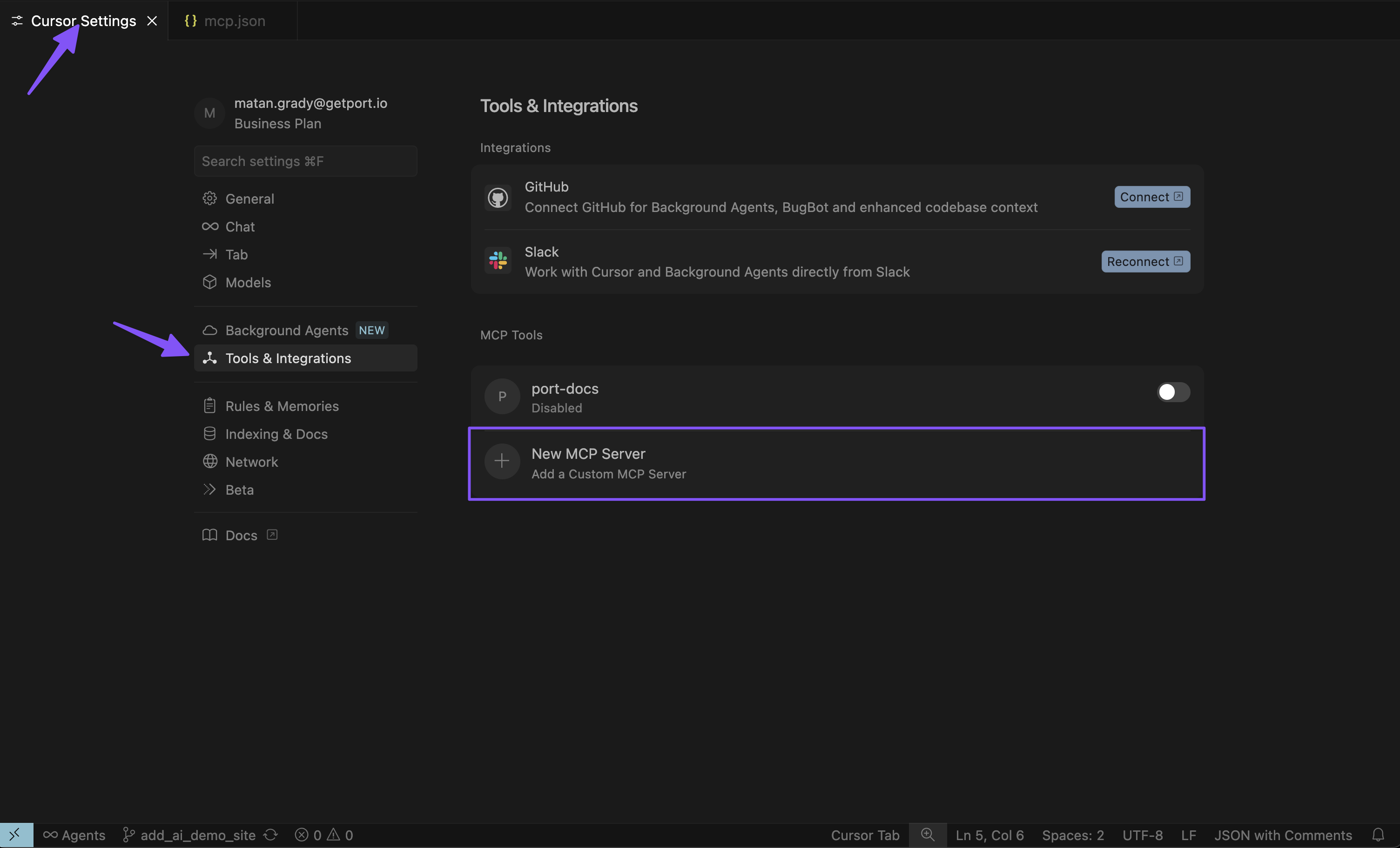 Go to Cursor Settings